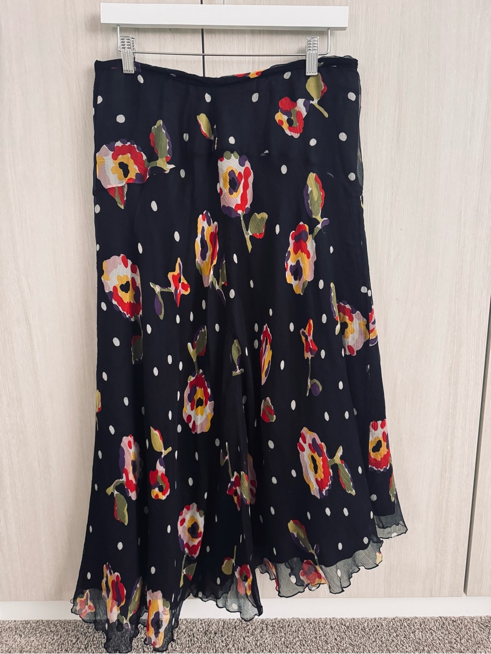 Vintage 90’s Mochino Cheap and Chic Silk Georgette Skirt Polka Dot Floral Sz 10